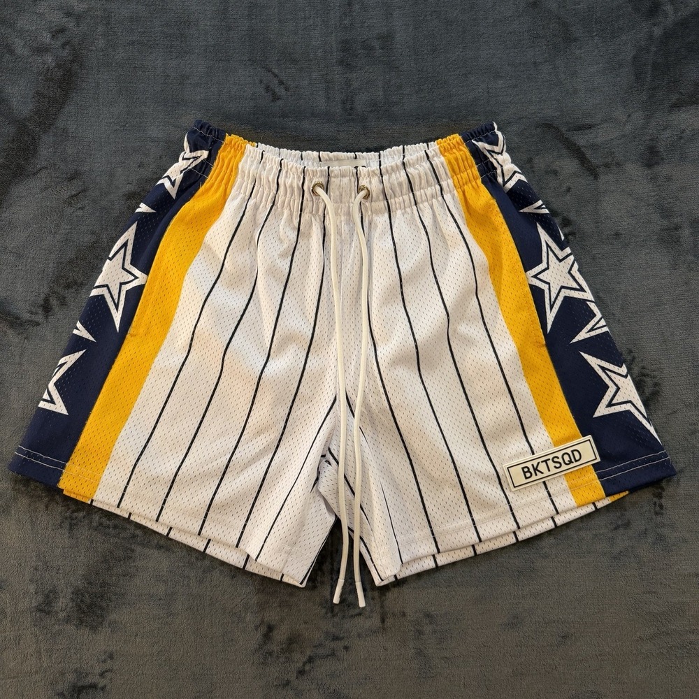 BucketSquad BKTSQD Mesh Basketball Shorts Mens S Stars Blue White Pinstripe 5"